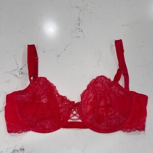 Victoria's Secret Red Lace Demi-Buste Bra 34DDD